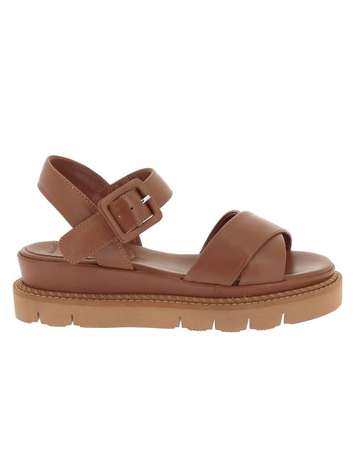 sandalo con zeppa da donna in pelle cuoio LUCA GROSSI | B928SY